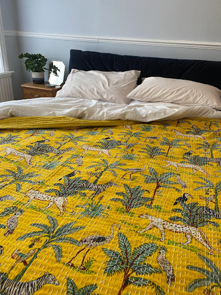 Jungle Kantha - Reversible King Size Throw | Handmade, HandPrinted