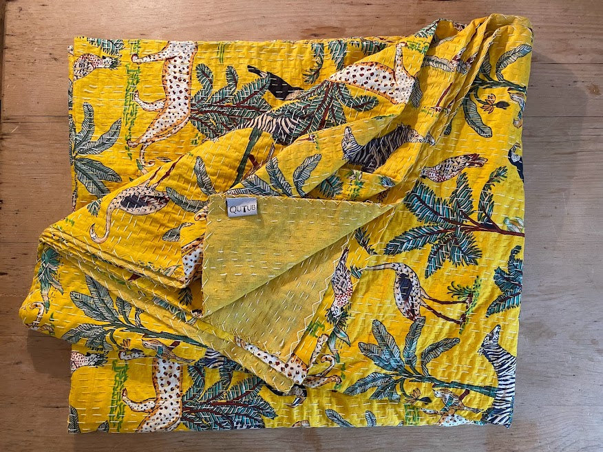 Jungle Kantha - Reversible King Size Throw | Handmade, HandPrinted