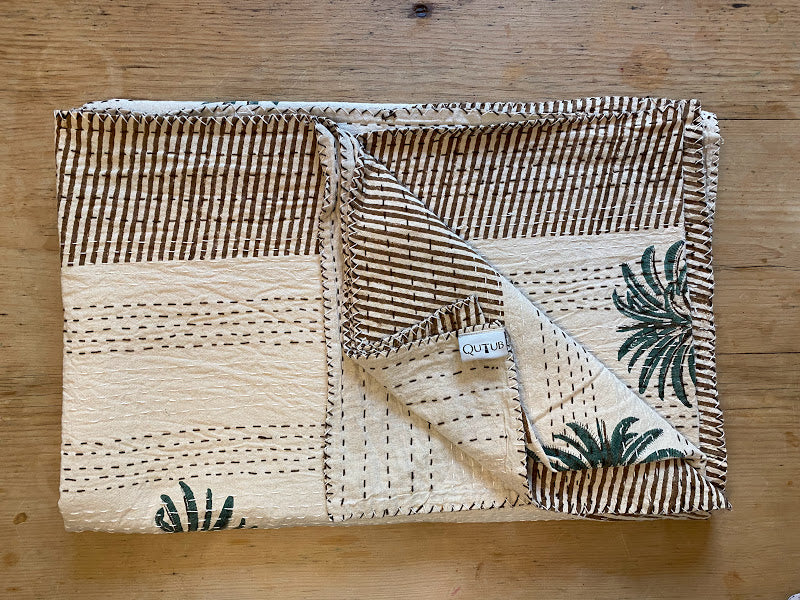 Palm Tree Kantha - Reversible Small Double Size Throw | Handmade, HandPrinted