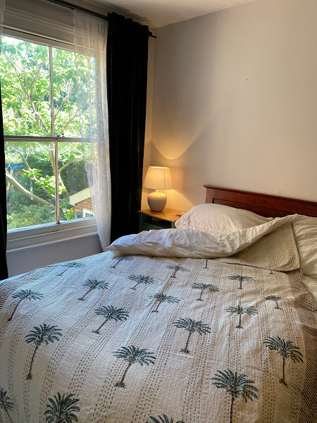 Palm Tree Kantha - Reversible Small Double Size Throw | Handmade, HandPrinted