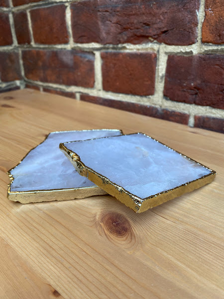 Agate Stone Coasters - with Gold Electroplated Edges | Set of 2