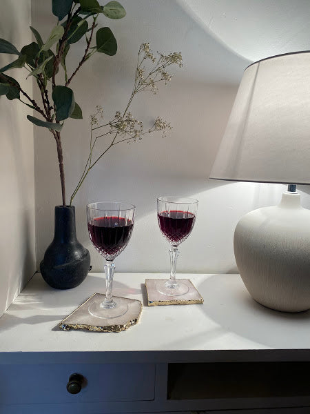 Agate Stone Coasters - with Gold Electroplated Edges | Set of 2
